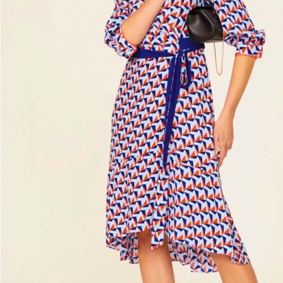 DVF wrap dress orange and blue maxi rent the runway - Picture 2 of 6